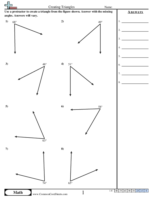 Angles Worksheets - Creating Triangles worksheet